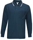 Mens Long Sleeve Polo Shirt Plain Pique Double Tipping Collar with Pocket M-XXL