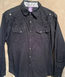 Franky Max Button Up Shirt Mens XL Extra Large Black Long Sleeve Cotton Blend - Picture 1 of 6