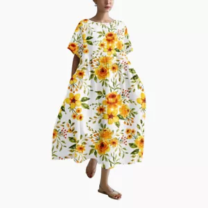 Women's Summer Holiday Midi Dress Ladies Summer Blossom Beach Loose Sundress - Picture 1 of 5