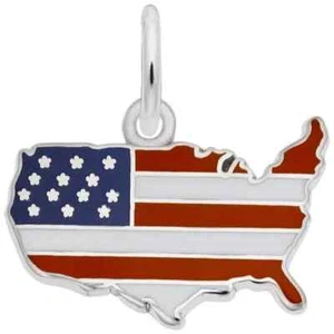 Charm inciso mappa bandiera USA argento sterling omaggio USA Spedizione - Foto 1 di 2