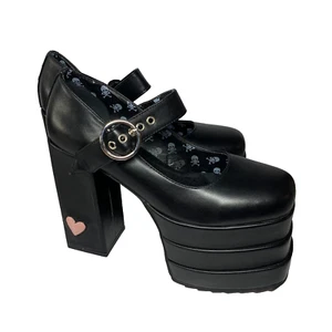 Dolls Kill PINK HEART Lamoda black platform shoes US 9 BRAND NEW - Bild 1 von 14