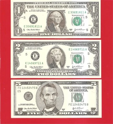 USA FRN 2003A $1 $2 $5 Uncirculated E district Set of 3 - Image 1 of 2