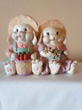 Hermitage Pottery Double Bunny Carved Figurine, Easter, Spring, Decoration
