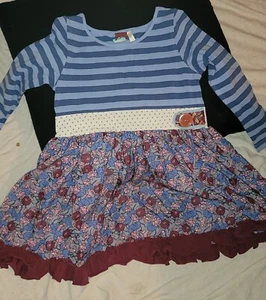 Matilda Jane Size 4 Character Counts Striped and Floral Long Sleeve Dress - Picture 1 of 4