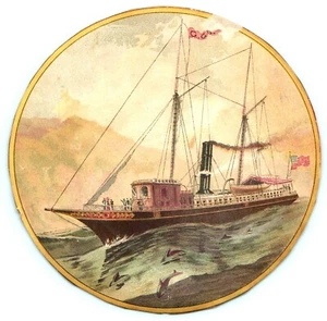 Tarjeta comercial publicidad impresión barco de vapor verde c1900s GG recorte 1A - Imagen 1 de 3