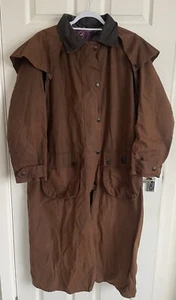 P G Field Brown Outback Wax Long Riding Stockmans Coat With Cape - Size L - Picture 1 of 11