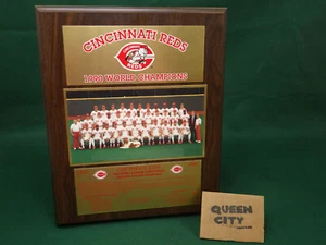 1990 Cincinnati Reds baseball world champions commemorative wood+brass plaque - Picture 1 of 12