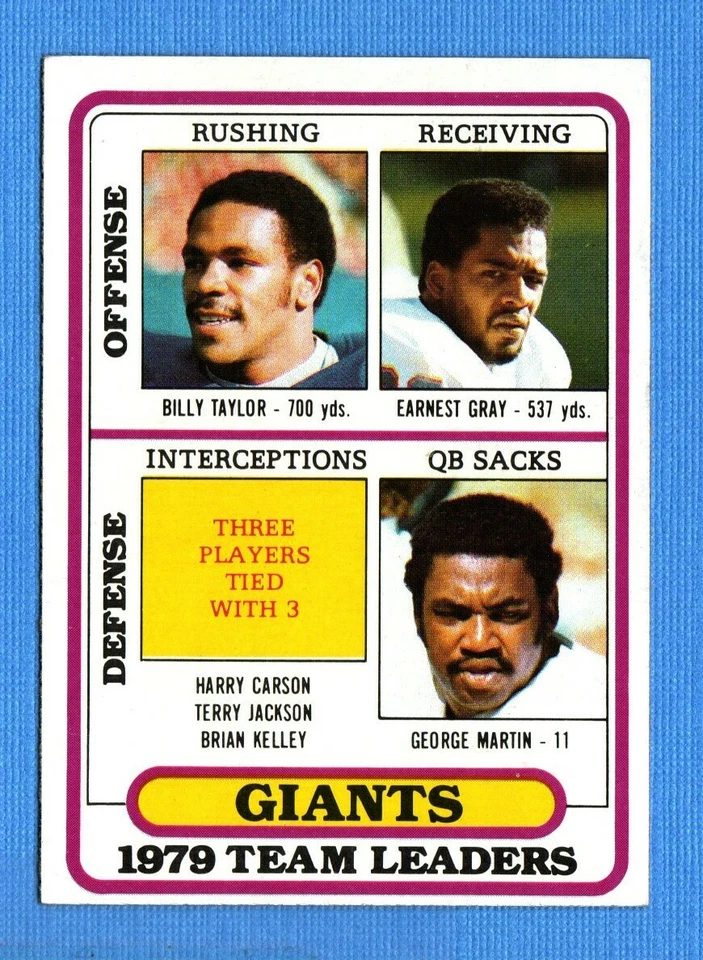 1980 Topps #94 George Martin/Earnest Gray/Billy Taylor EXMT+ Giants Team Leaders - Image 1 of 1