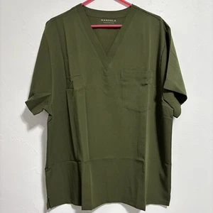 Mandala 2XL Scrub Top Short Sleeve Shirt V Neck NWT Olive Green Pocket Wicking - Picture 1 of 7