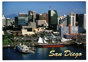 Postcard San Diego California CA Skyline Ocean Maritime Museum Ship - Picture 1 of 2