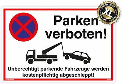 DREIFKE Großes Schild Parken verboten weiß | stabiles Alu-Schild mit UV-Schutz 42 x 30cm