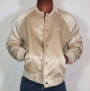 MEN'D BEIGE SATIN BOMBER JACKET SIZE XL - Picture 1 of 5