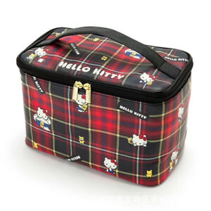 Sanrio Smiles Hello Kitty Cosmetic Bag Travel Makeup Case Scottish Tartan Plaid 