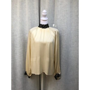 Camicetta Ungaro Ter 1980 avorio bianco burro seta nero velluto collo alto - Foto 1 di 10