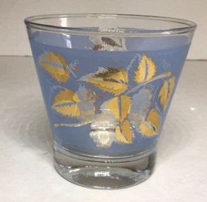 Bartlett Collins Vintage Mist Lowball Rocks Glass Blue With Gold Leaves Grapes - Picture 1 of 16