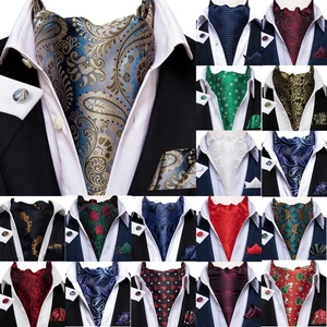 3pcs Mens Cravat Ascot Pocket Square Cufflinks Set Wedding Formal Casual - Picture 1 of 115