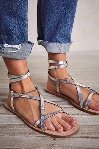 Vicenza Athena Anklet Wrap Sandals Metallic Silver Size US11 EU 42 New FLAW - Picture 1 of 9