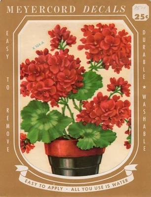 Calcomanía vintage Meyercord X 104-A geranios en maceta Foto 1 de 3