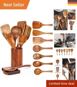 Vielseitiges 9-teiliges Holzlöffel Set aus Teakholz – Ideal für sanftes Kochen - Bild 1 von 11