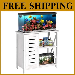 White Aquarium Stand, 330lbs Capacity, Storage Compartments - Picture 1 of 9