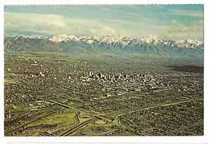 Aerial View SALT LAKE CITY Utah Postcard UT North Interchange I-15 Wasatch Mts - Bild 1 von 2