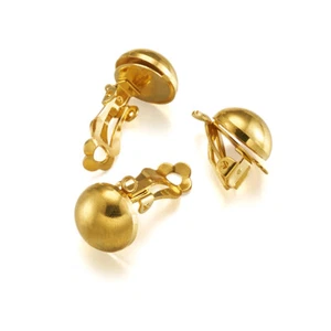 10x Gold Tone Brass Clip-on Earring Blanks Smooth Half Ball Non-Pierced 19x12mm - Picture 1 of 9