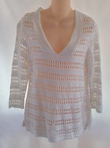 Chico's White V Neck 3/4 Sleeve Pullover Sweater Size 1 Medium - Picture 1 of 5