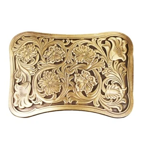 Solid Brass Western Belt Buckle Retro Floral Cowboy Rodeo Wear Fits 1.5" Belts - Picture 1 of 2