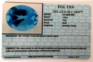 EGL USA CERTIFIED 5.66 CT OVAL BLUE NATURAL TOPAZ GEMSTONE FOR JEWELRY DESIGNS - Picture 1 of 1