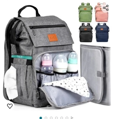 Mochila Bolsa de Pañales para Bebé - Bolsa de Bebé para Niños y Niñas, Mochila de Pañales - Gris Foto 1 de 2