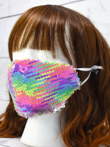 RAINBOW NEON SEQUINED WASHABLE ADJUSTABLE FACE MASK *SKANKY HOOPS* US SELLER - Picture 1 of 9