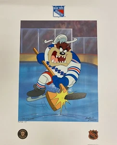 Toon Art New York NY Rangers Warner Bros Taz NHL Hockey Slapshot Litho Pub Proof - Picture 1 of 3