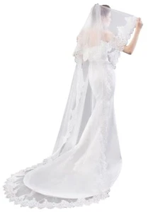 Chapel Length 2 Tier Sequin Lace Wedding Bridal Veil For Bride Ivory - Picture 1 of 6