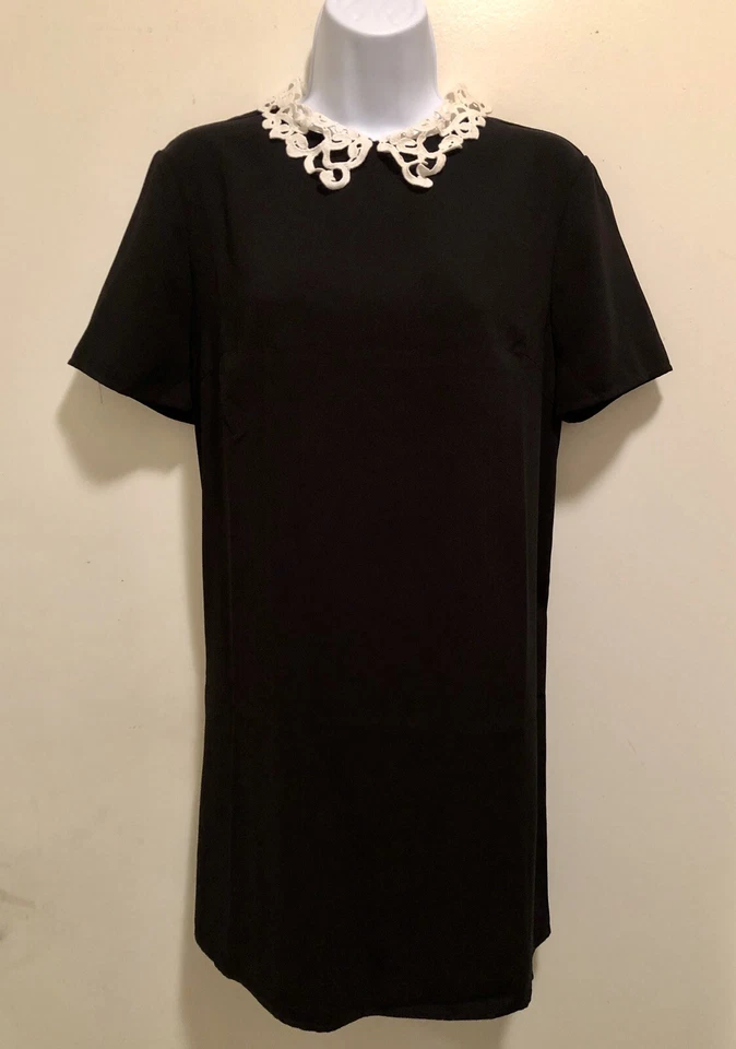 EUC Retro Goth Forever 21 B&W Lace Crochet Peter Pan Collar Fit & Flare Dress L - Image 1 of 4
