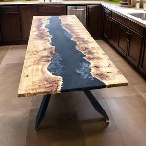 Impresionante mesa de comedor epoxi de resina negra hecha a pedido muebles de pasillo decoración - Imagen 1 de 12