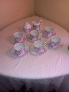 MIKASA FINE CHINA SERVING OF 6 CUPS AND SAUCERS WITH CREAM AND SUGAR DISHES LOTT - Picture 1 of 7