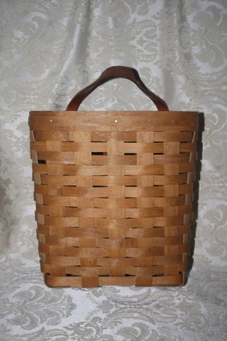Vintage 1996 Longaberger 9.5" Tall KEY Mail WALL Hanging BASKET Leather Handle Cover