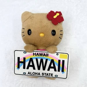 Hello Kitty Plush Hawaii License Plate 7" Tan Brown Red Flower 2009 Sanrio Aloha - Picture 1 of 5