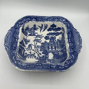 Atq c1885 RIDGWAYS England Semi China BLUE WILLOW Pattern 9" Square Handled Bowl - Picture 1 of 8