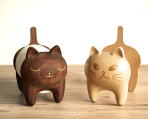 Cute Wooden Cat Toilet Paper Holder Stand Loo Roll Organizer Bathroom Vanity  - Picture 1 of 20
