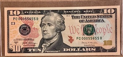 NEW UNCIRCULATED $10 TEN DOLLAR BILL, Fancy Number’s TRIPLE ZERO’S SERIES 2017A - Image 1 of 2