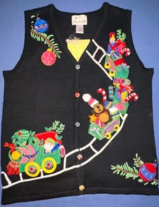 VTG Quacker Factory Christmas Knit 3D Embroidered Bauble Sweater Vest - Picture 1 of 7