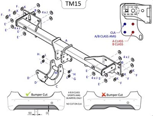 Barra de remolque de brida fija Towtrust para Mercedes Benz Clase A W176 escotilla 2012 a 2018 - Imagen 1 de 8