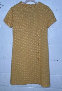 Vintage Handmade Yellow & White Print Knit 1960s Jackie O Style Dress No Tags - Picture 1 of 10
