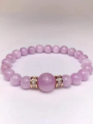 Very high quality 14K Gold Filled Natural Purple Kunzite Round Stretch Bracelet - Image 1 of 4