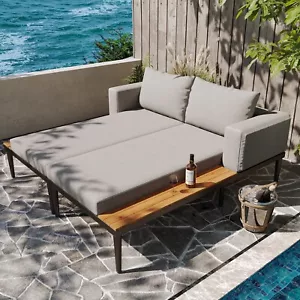 Lounge Sonnenliege Doppelliege für Garten, Terrasse und Balkon Gartenliege Grau - Bild 1 von 17