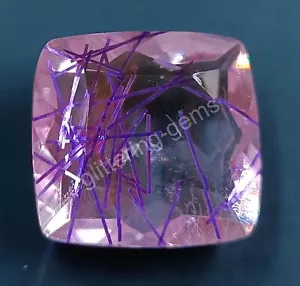 69.20 Ct Cushion Purple Rutilated Quartz Certified Transparent Loose Gems M25 - Picture 1 of 8