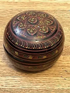 Vintage Kaschmir Indien Lackiert Pappmaché Runde Schmuckschatulle - Bild 1 von 4