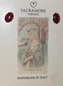 St. Elisabeth Regina Medal Earrings In Red Enamel By Sacramore Firenze - Italian - Picture 1 of 7