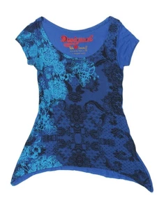 DESIGUAL Womens Graphic Tunic Top UK 12 Medium Navy Blue Floral Viscose BY08 - Picture 1 of 3